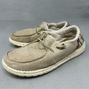 Hey Dude Wendy Funk Wool Grey Aztec Shoes Loafers Women's Size 7.